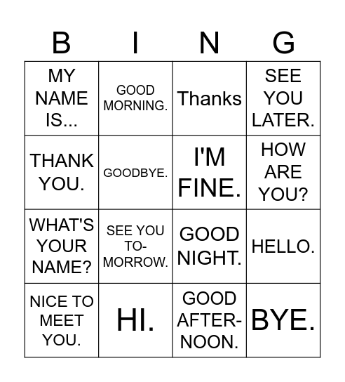 GREETINGS & INTRODUCTIONS BINGO Card