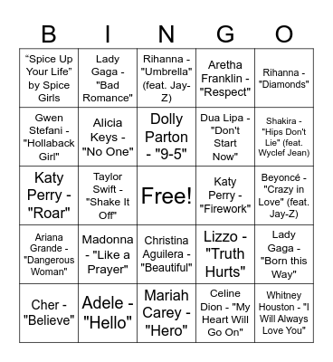 Goddess Bingo Card