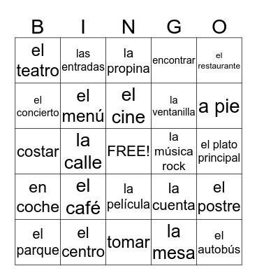 SPANISH U4L2 Vocabulary Bingo Card
