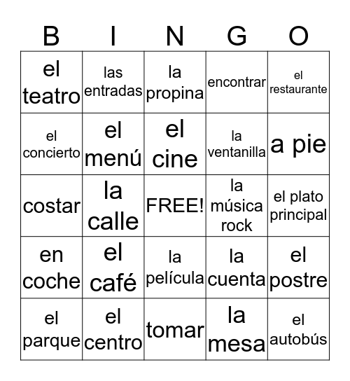 SPANISH U4L2 Vocabulary Bingo Card