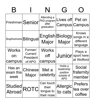 APO Bingo Card