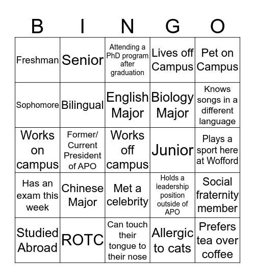 APO Bingo Card