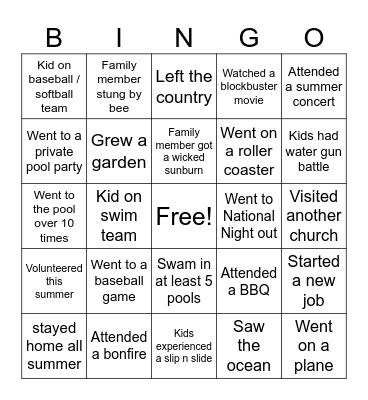 Young Families Icebreaker Bingo Card