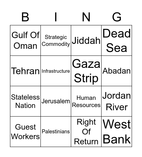 Terms Bingo Card