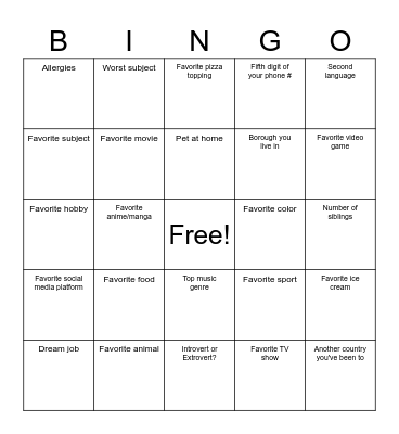 Untitled Bingo Card