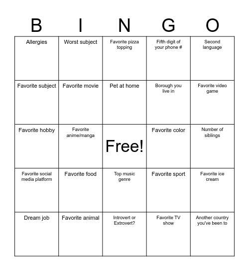 Untitled Bingo Card