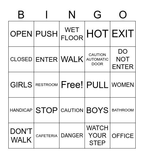 SAFETY WORDS Bingo Card