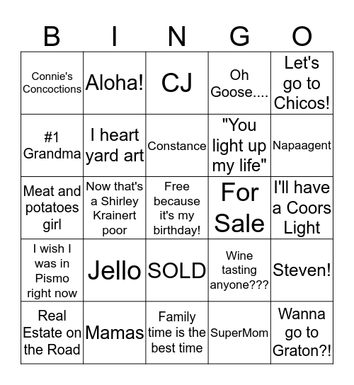 Connie Birthday Bingo Card