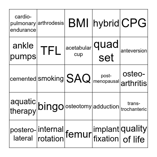 Totally Hip Bingo Card