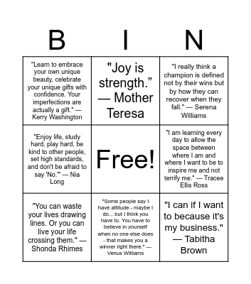 Words to live by... Bingo Card