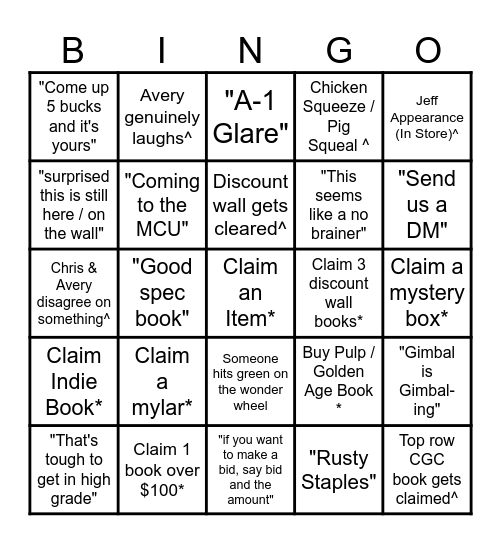 A-1 Comics Bingo Card