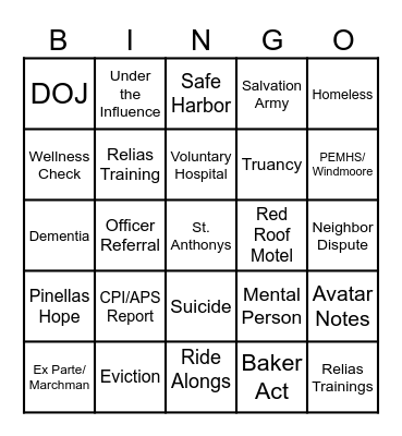 CALL Training Bingo Card