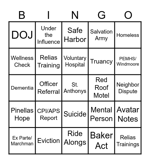 CALL Training Bingo Card