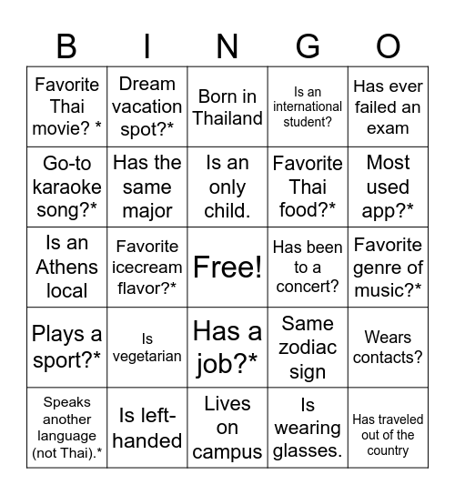 Thai SA Bingo!!! Bingo Card
