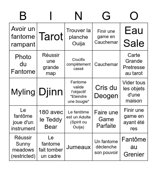 Bingo Phasmophobia Bingo Card