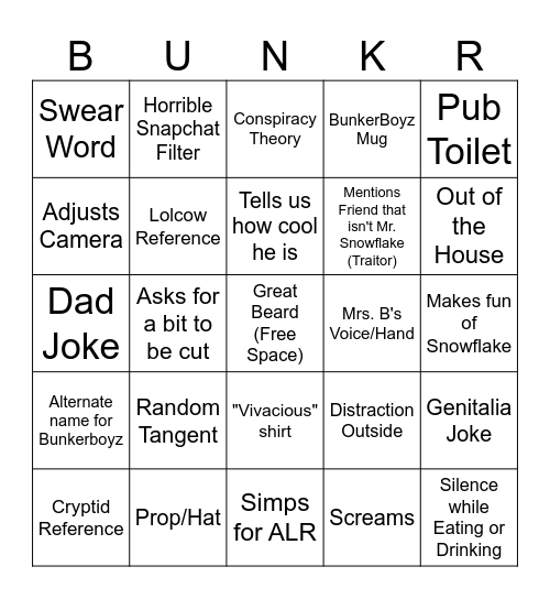 Jimmy Bunker Bingo Card