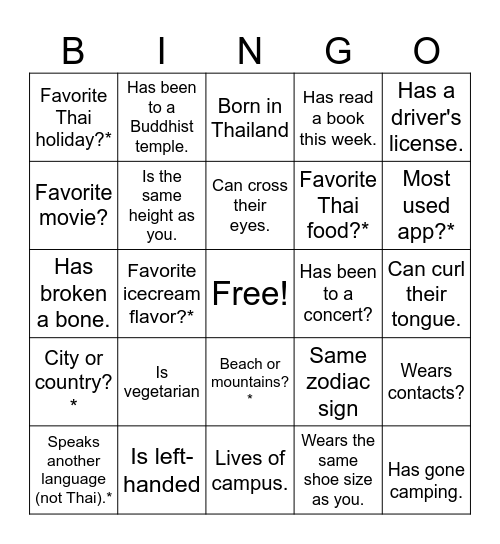 Thai SA Bingo!!! Bingo Card