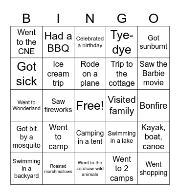 End-of-Summer BINGO Card