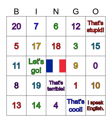 French 0-20  French to English Bingo Card