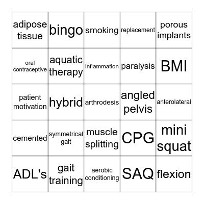 Totally Hip Bingo Card