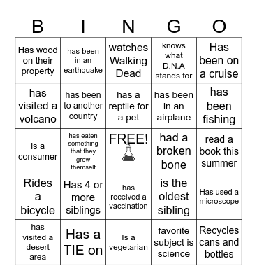 Living Environment- Get to Know You- Bingo Card
