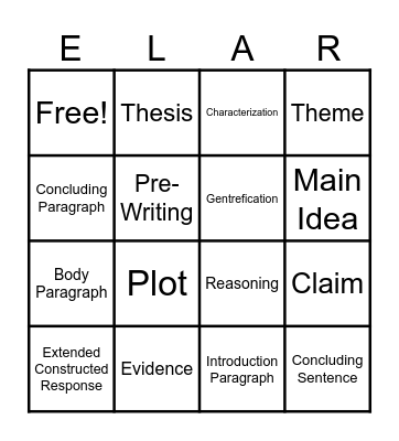 English Terminology Bingo Card