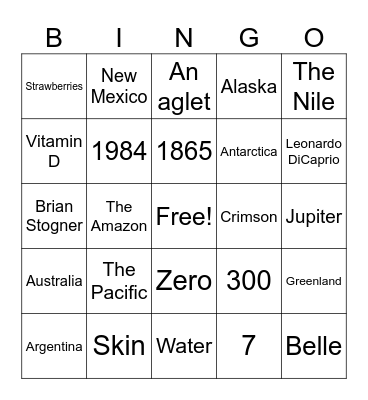 RU Tringo Bingo Card