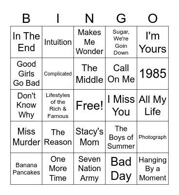 2000s Hits Bingo Card