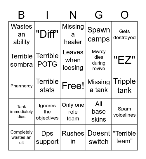 Overwatch 01 Bingo Card