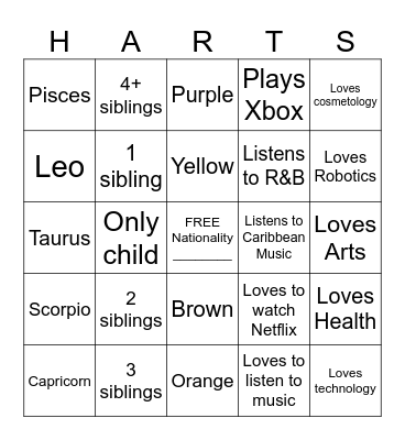 H.A.R.T High School Bingo Card