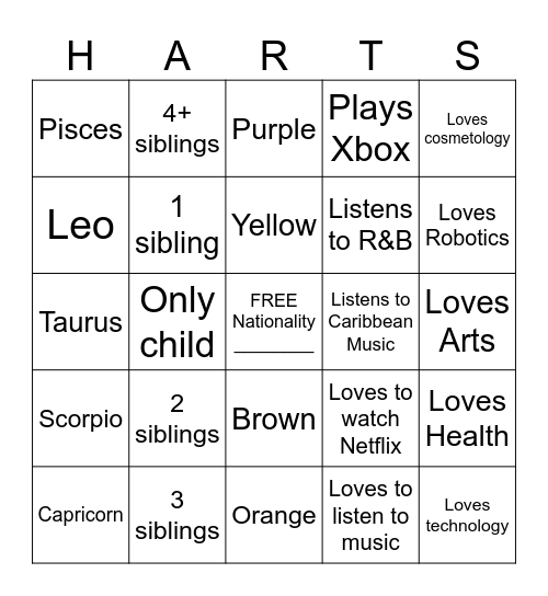 H.A.R.T High School Bingo Card