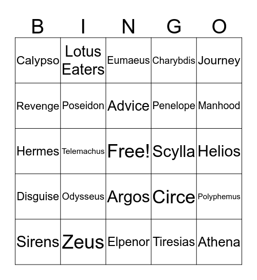 The Odyssey Bingo Card