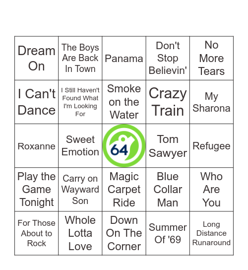 Classic Rock #1 Hits Bingo Card