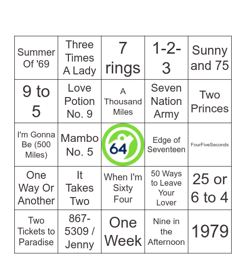 Numbers in the Title Bingo Card