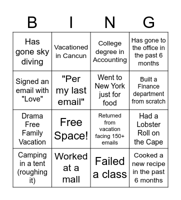 Manager's Bing! Bingo Card