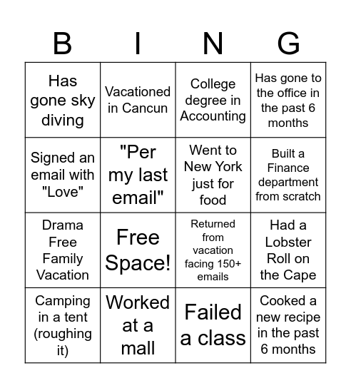 Manager's Bing! Bingo Card