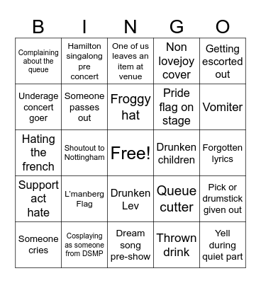 LOVEJOY CONCERT Bingo Card