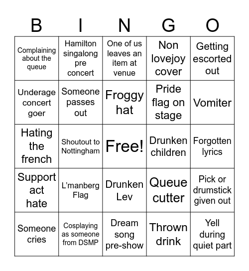 LOVEJOY CONCERT Bingo Card