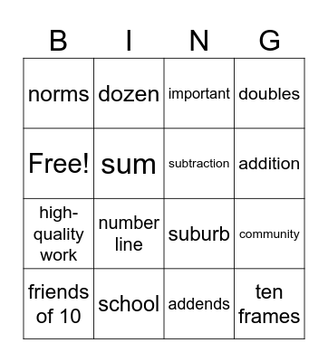 Vocabulary Bingo Card