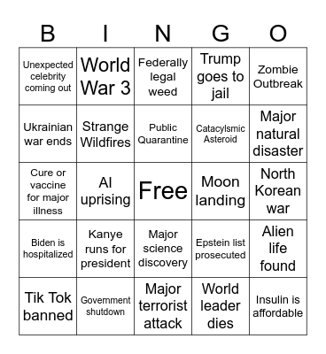 2023 End of the World Bingo Card
