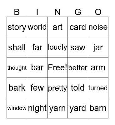 Lesson 21 Bingo Card