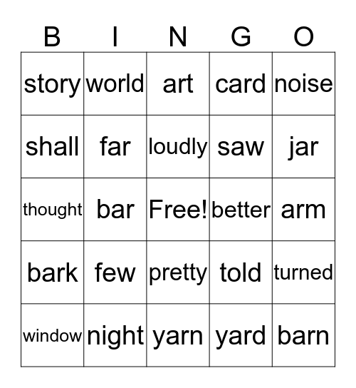 Lesson 21 Bingo Card