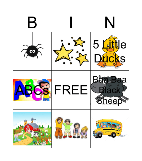 Nursery Rhyme Bingo Card