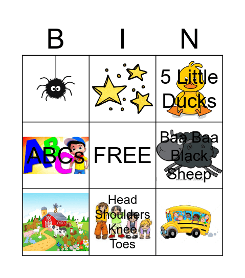 Nursery Rhyme Bingo Card