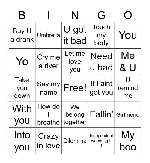 00s r&b/soul Bingo Card