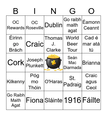 Old Chicago Roseville's St. Paddy's Bingo Card