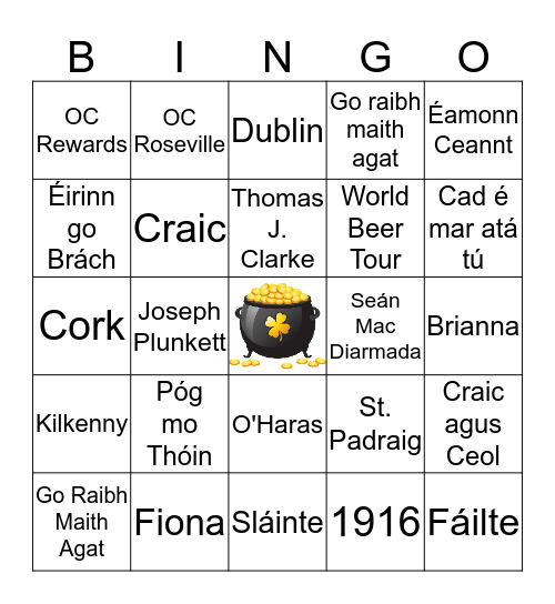 Old Chicago Roseville's St. Paddy's Bingo Card