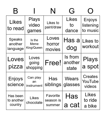 Get to Know You Bingo! Bingo Card