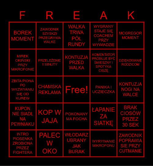 FREAK FIGTH SHOW MMA Bingo Card