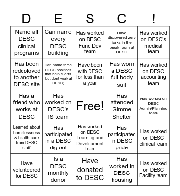 DESC in the Park Bingo Card